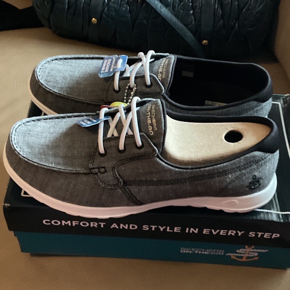 Skechers Women’s Gray Canvas Boat Shoes with White Outsole